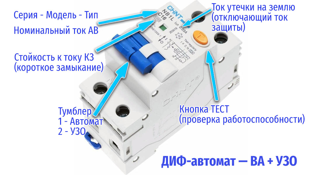 ДИФ-автомат: УЗО - защита человека, ВА - защита проводки ДИФ-автомат — устройство защиты человека и проводки