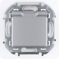 Розетка IP44 с/з с откидной крышкой и  шторками Inspiria - алюминий