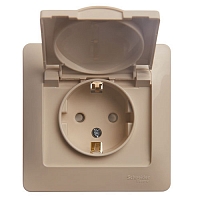 Розетка с заземлением с крышкой со шторками Glossa - бежевый