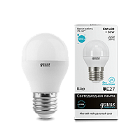 LED Лампочка Gauss E-27 Шар 6Вт 4100К